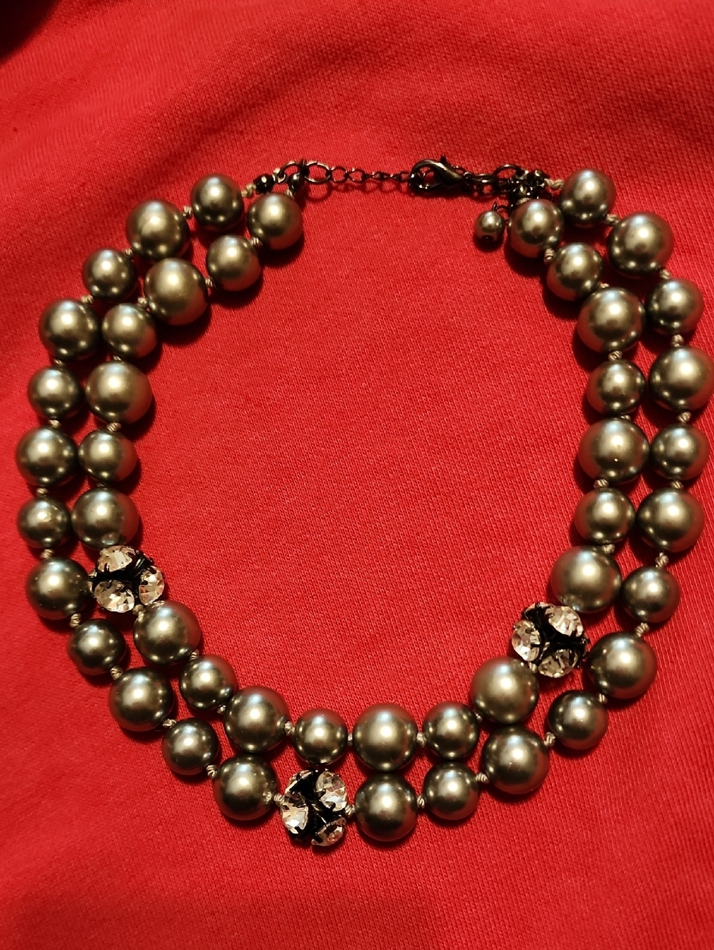 GUNMETAL Marble Double Strand Necklace with Crystal Accents